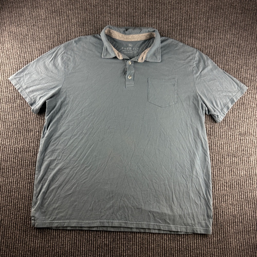 Free Fly Mens XL Bamboo Blend Polo Shirt Blue Gray Short Sleeve Pocket Top 2981